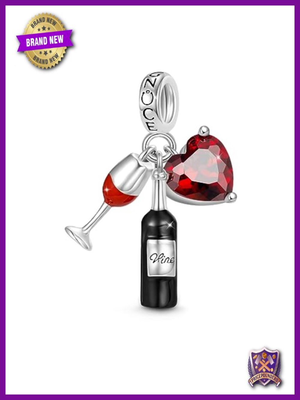 Wine Cup Heart Triple Pendant Charm 925 Sterling Silver Fit Snake Chain